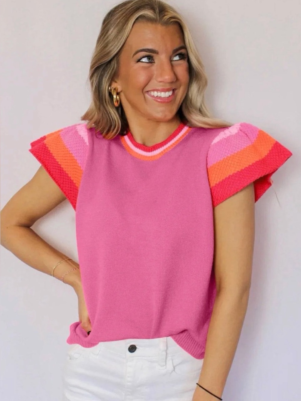 THML Flutter Colorblock Sleeve Sweater Top, Size M